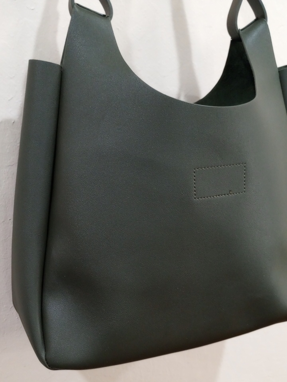 Neiman Marcus Vegan Leather Olive Green Open Tote Bag/Shoulder Purse - NWOT! - Picture 6 of 13